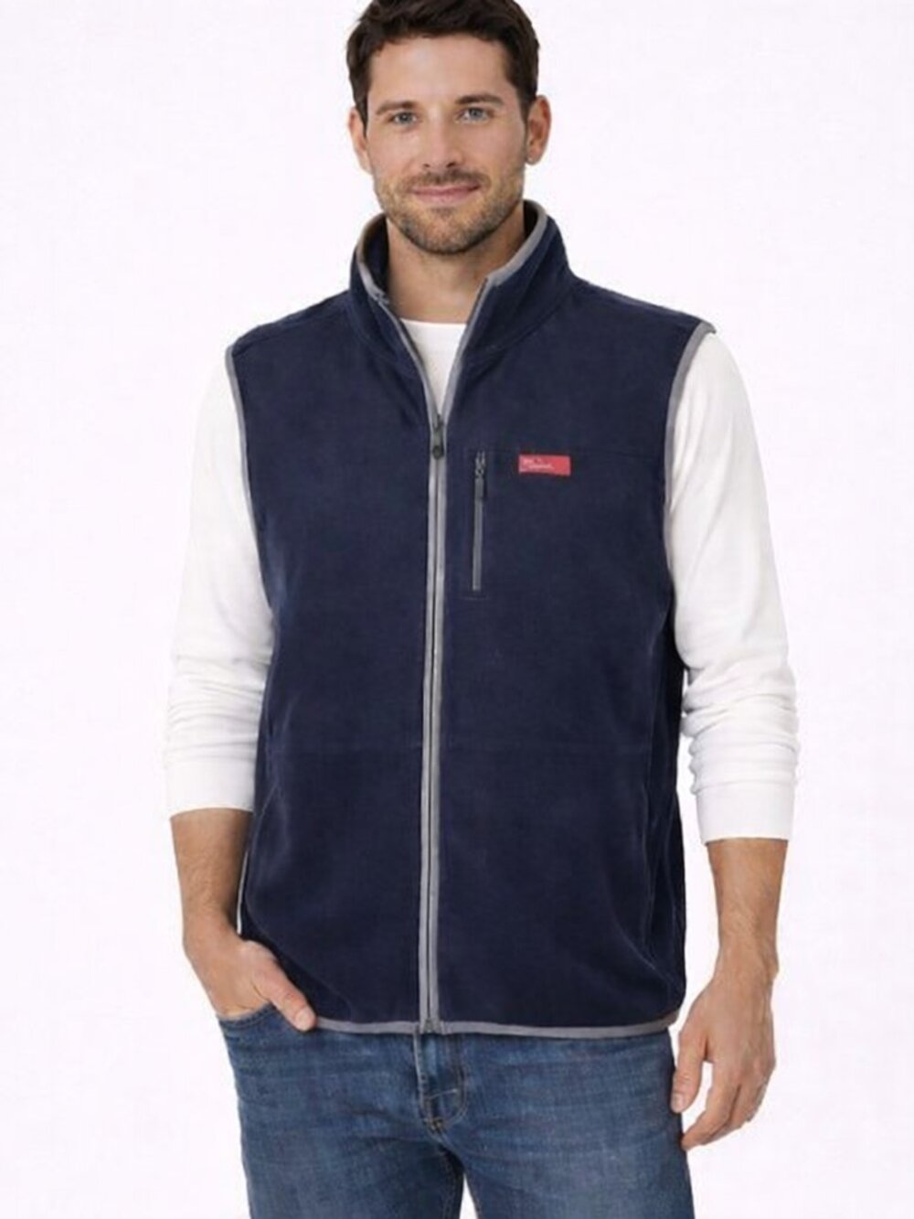 Vtg 90s Tommy Hilfiger Navy Zip-Up Fleece Vest Fall Preppy School Travel Winter